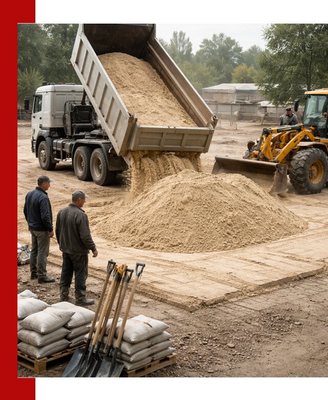 Доставка мытого песка в Соли-Илецке с самосвалами по выгодной цене