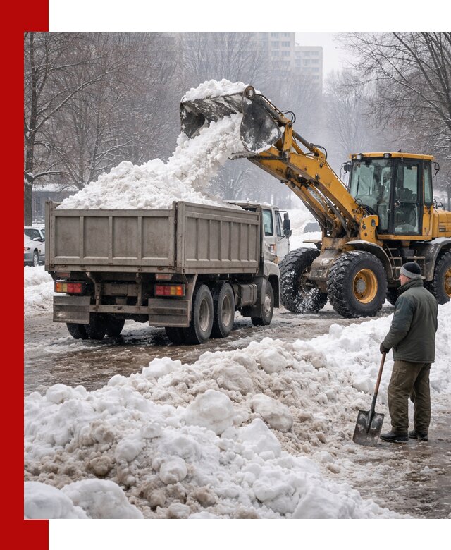 Вывоз снега грузовой техникой в Соли-Илецке оперативно и чисто