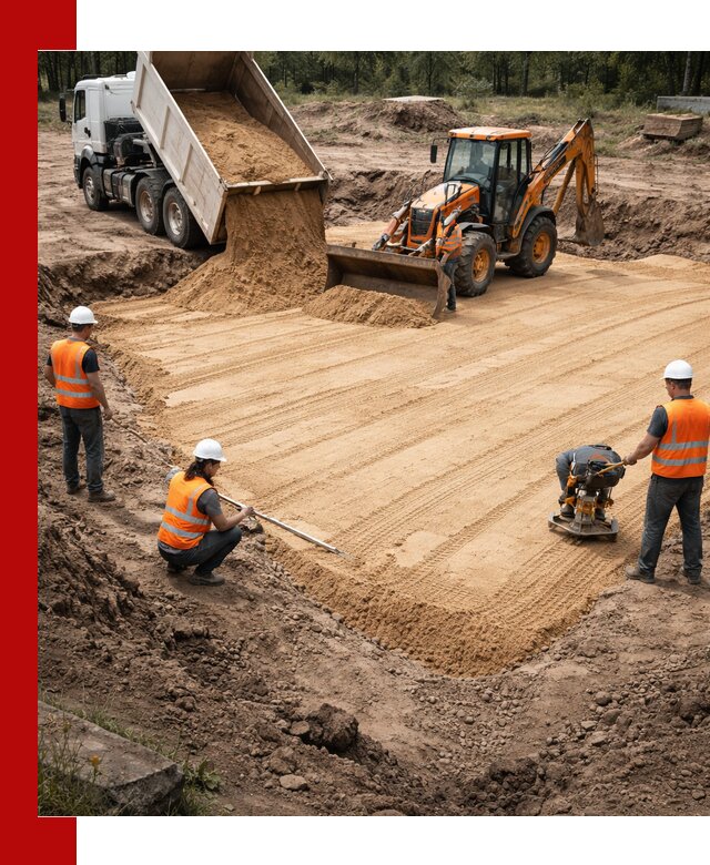 Устройство песчаной подушки для фундаментов и дорог в Соли-Илецке